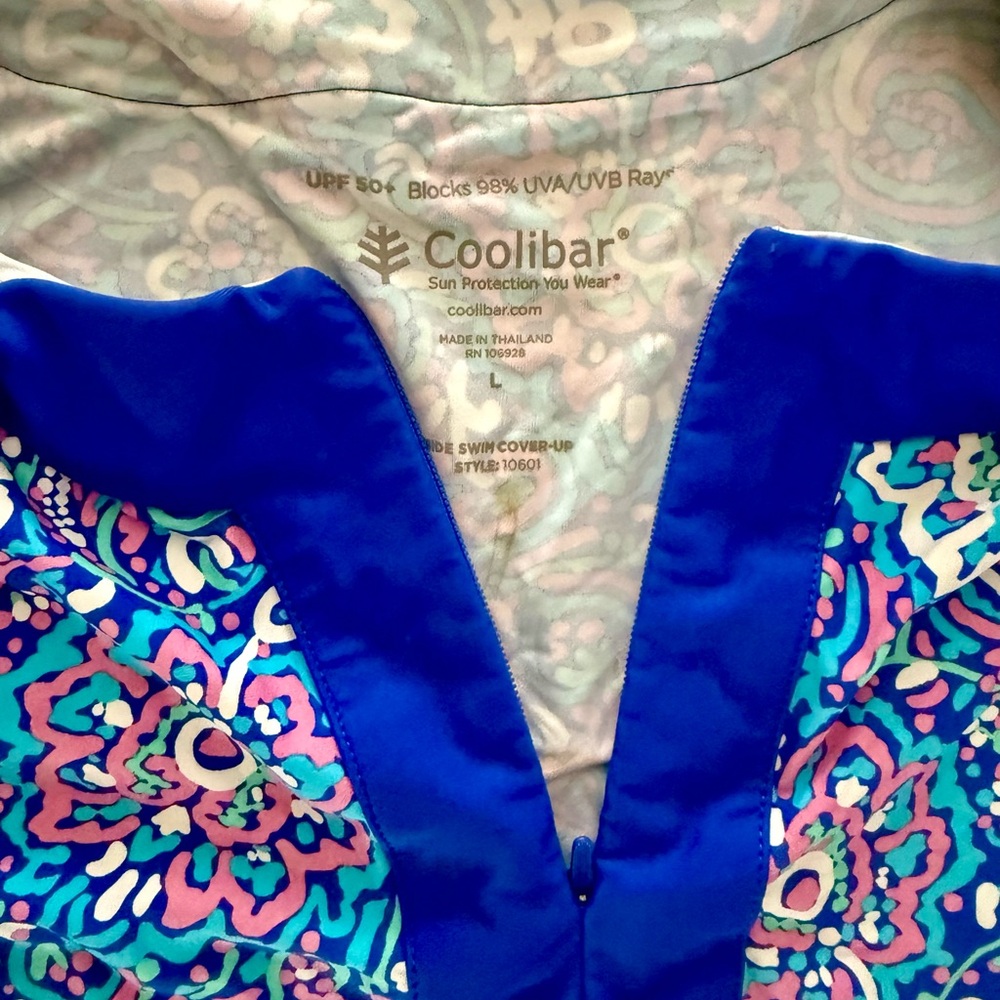 Coolibar Blue and Pink Swim Coverup with V-Neck and UPF 50+ Sun Protection - Picture 2 of 5